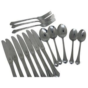 VTG Pfaltzgraff Jamestown Stainless Flatware 15Pc Knives Forks Spoons Silverware